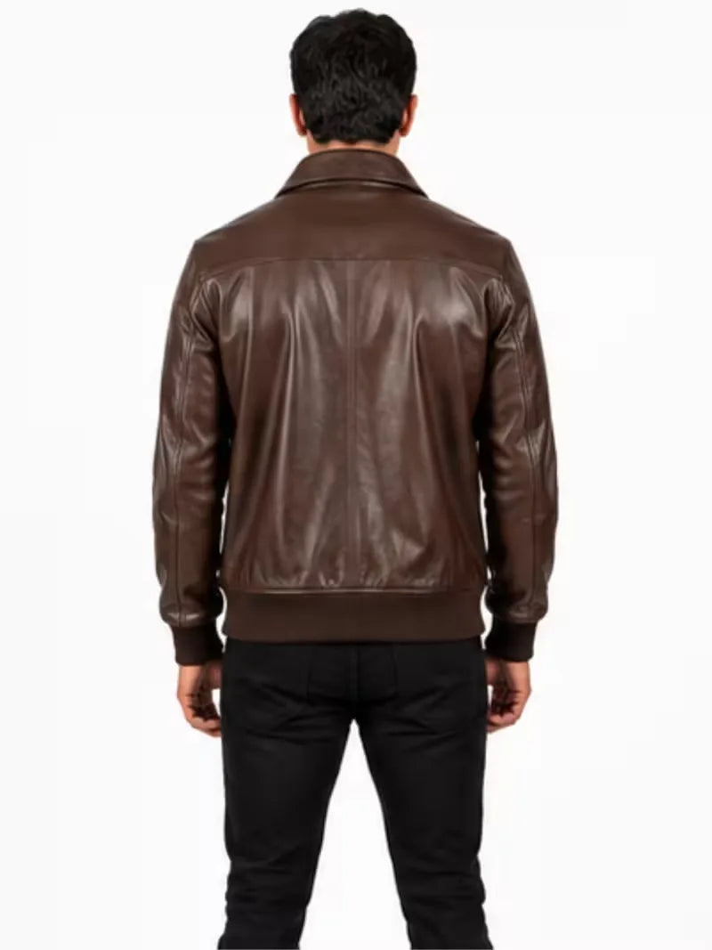 Men's black sheepskin leather jacket, cuff detail