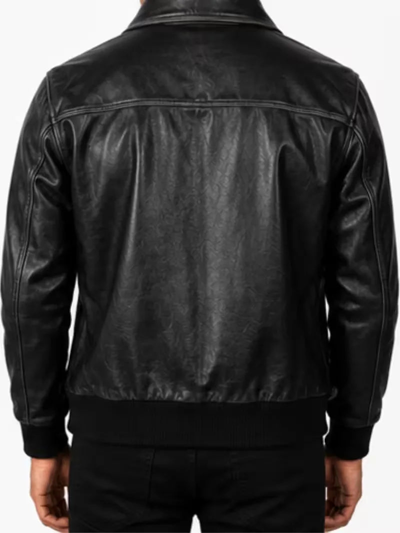 Men's black sheepskin leather jacket, cuff detail