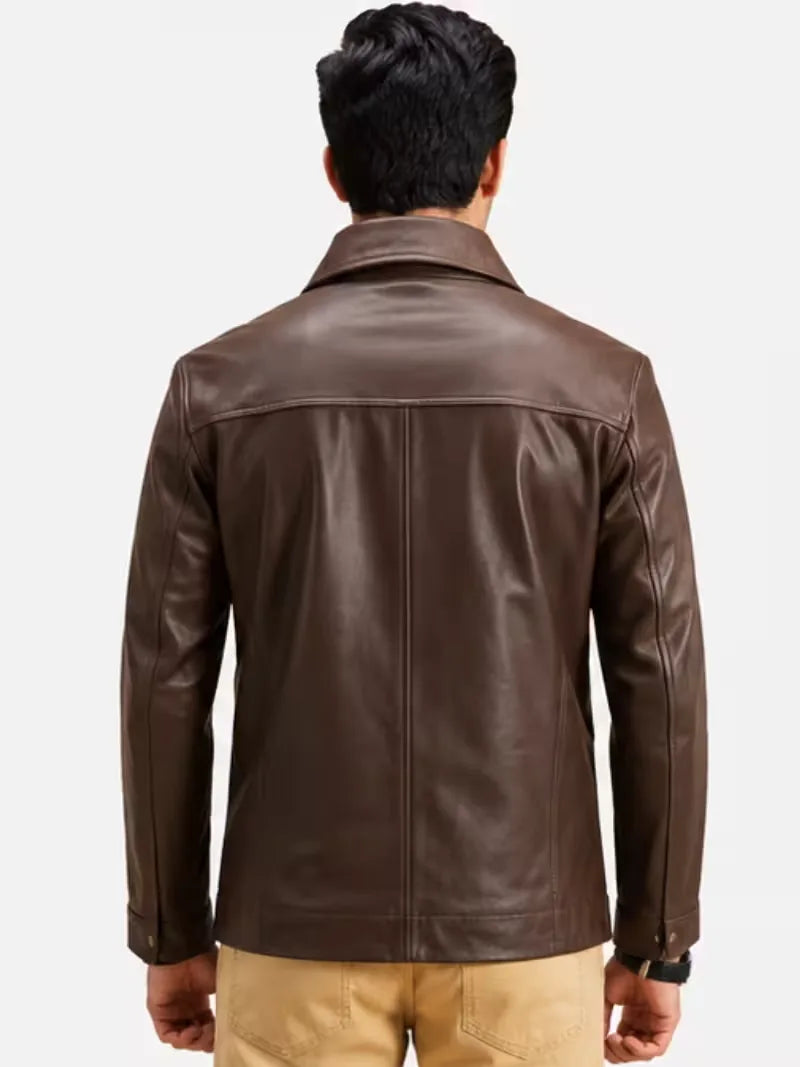 Men's black sheepskin leather jacket, cuff detail