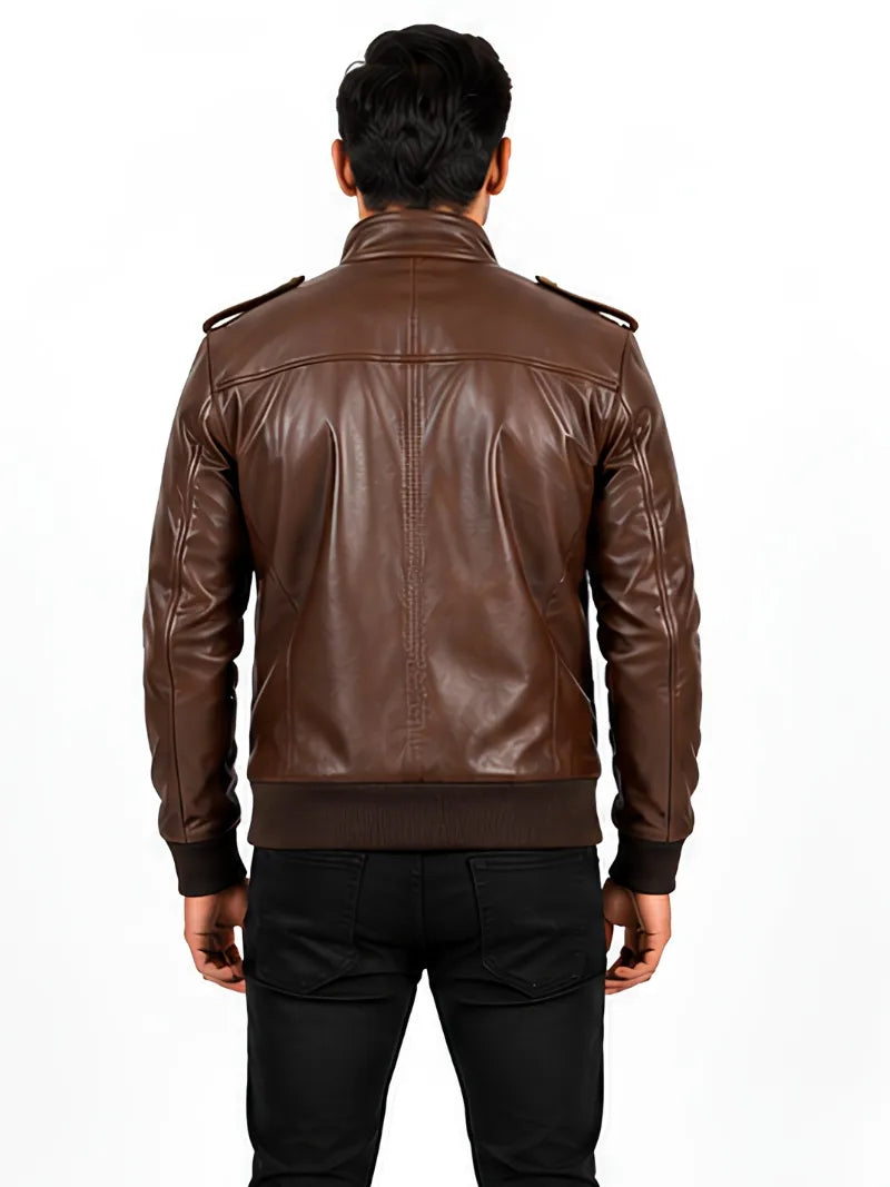 Men's black sheepskin leather jacket, cuff detail