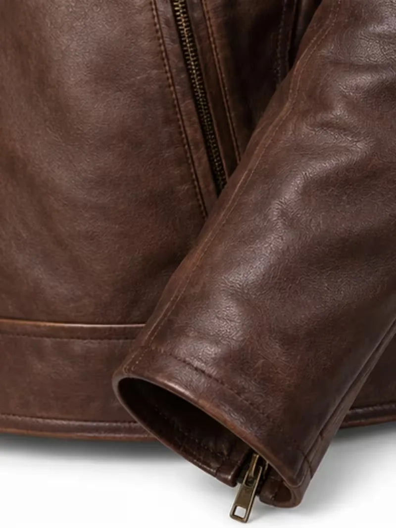 Men's black sheepskin leather jacket, cuff detail