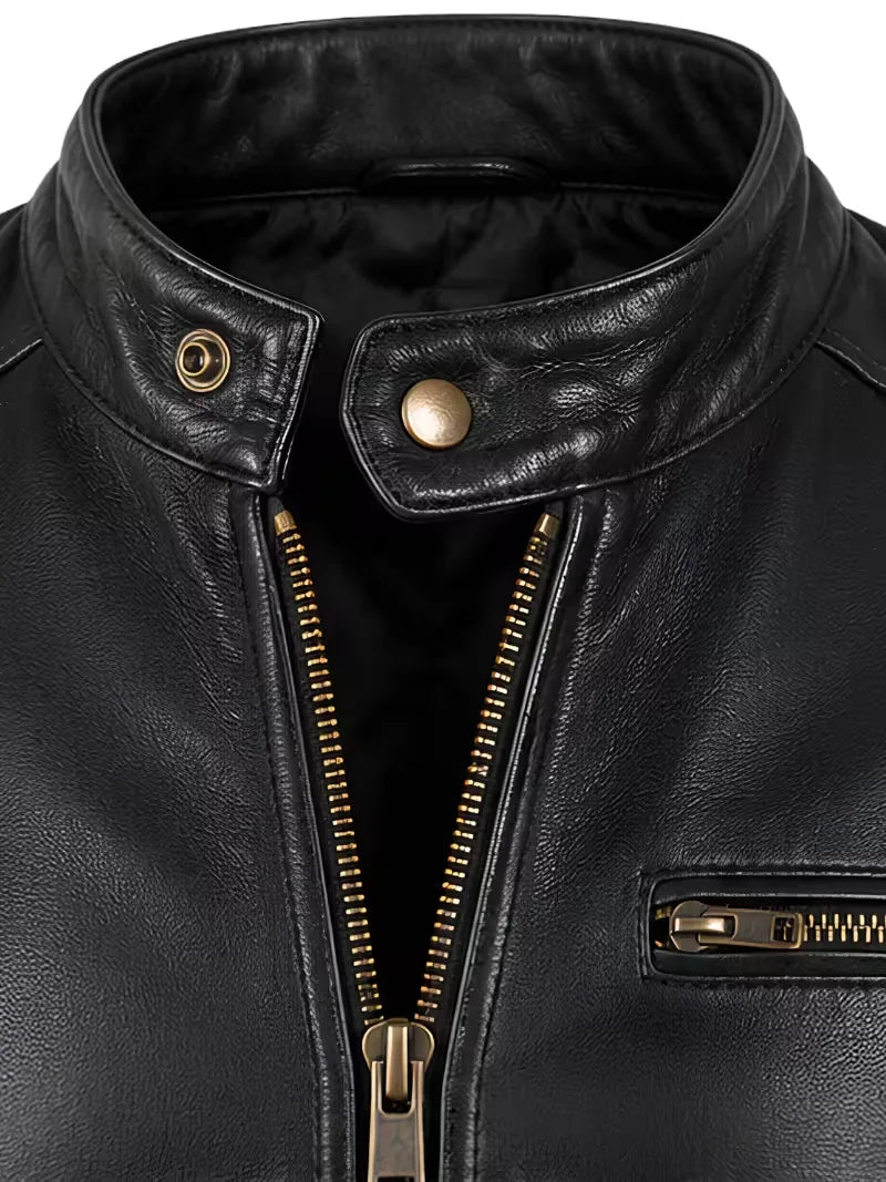 Men's black sheepskin leather jacket, full length