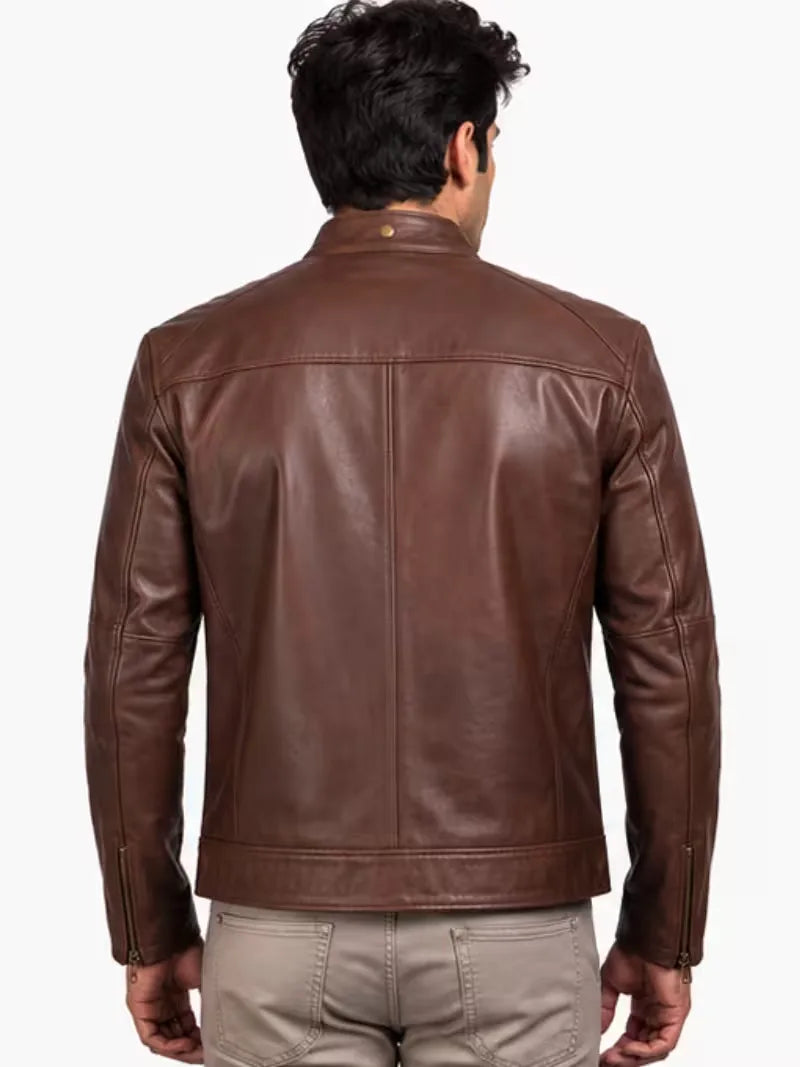 Men's black sheepskin leather jacket, cuff detail