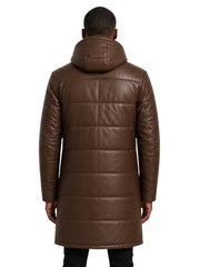 Men's black sheepskin leather hooded jacket, collar detail