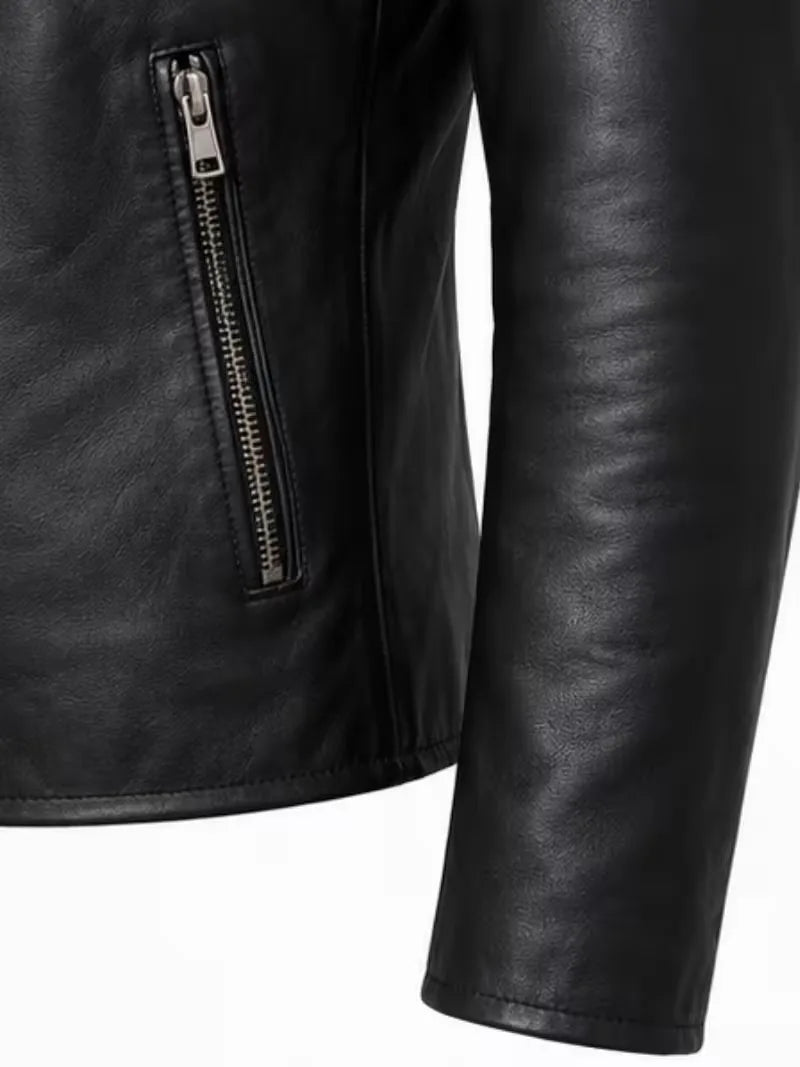 Men's black sheepskin leather jacket, lining detail