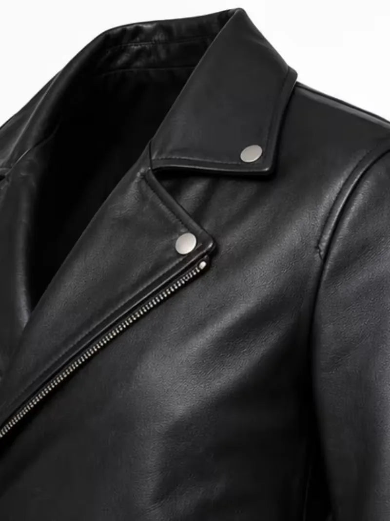 Men's black sheepskin leather jacket, cuff detail