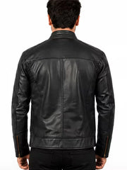 Men's sheepskin leather biker jacket, back view