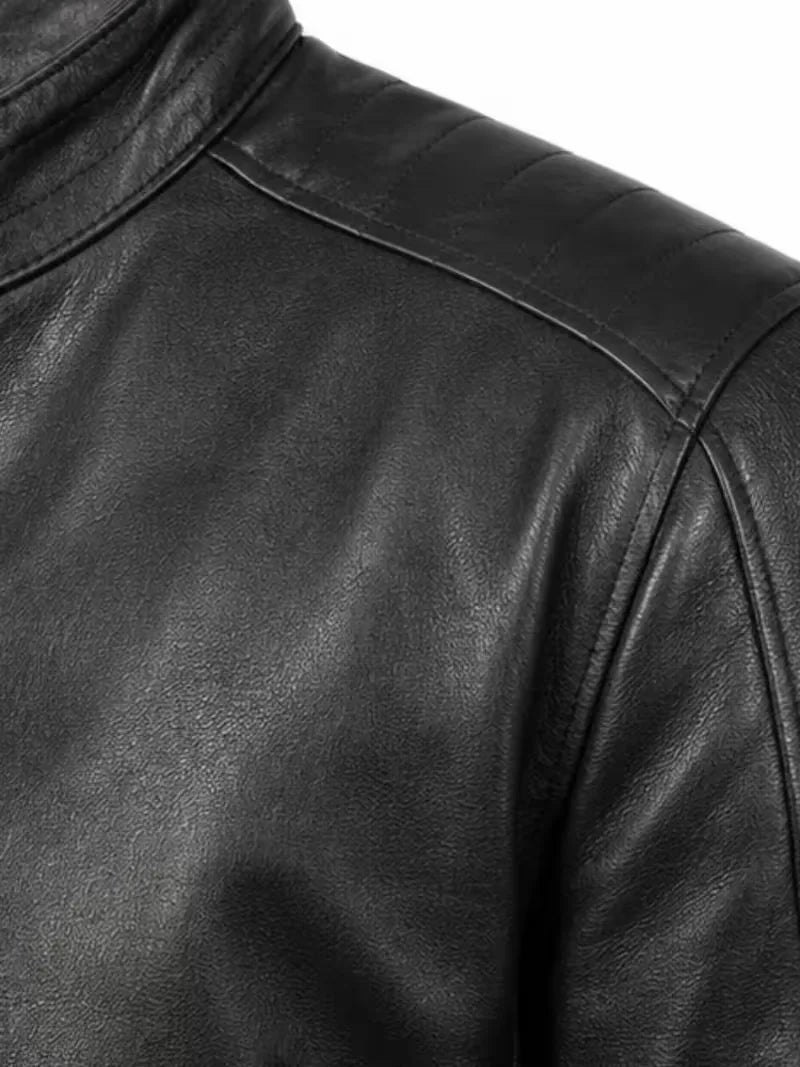 Men's sheepskin leather biker jacket, lining detail