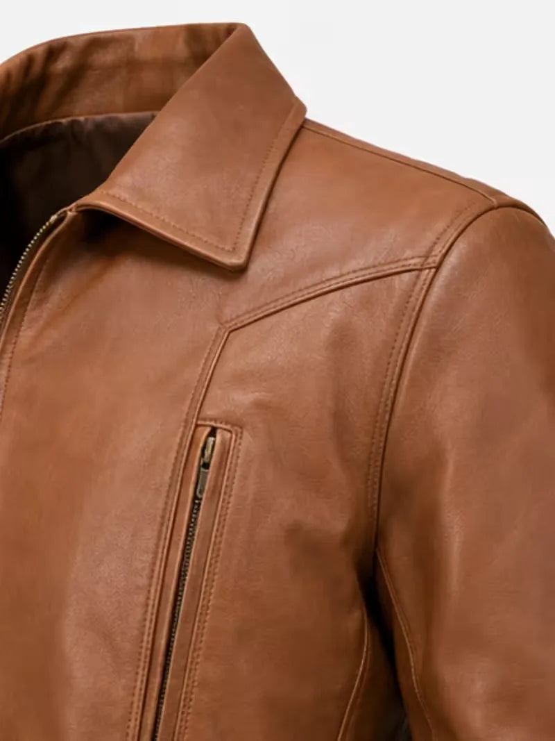 Men's brown sheepskin leather jacket, cuff detail