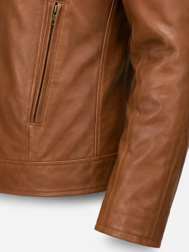 Men's brown sheepskin leather jacket, lining detail