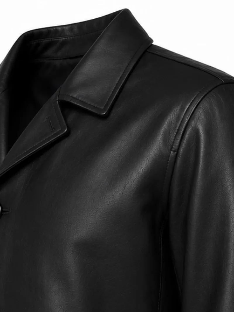 Men's black sheepskin leather coat, cuff detail