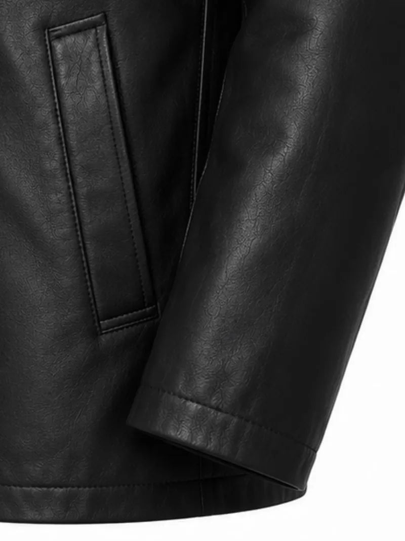 Men's black sheepskin leather coat, lining detail