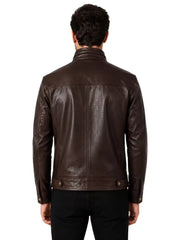 Men's black sheepskin leather jacket, collar detail