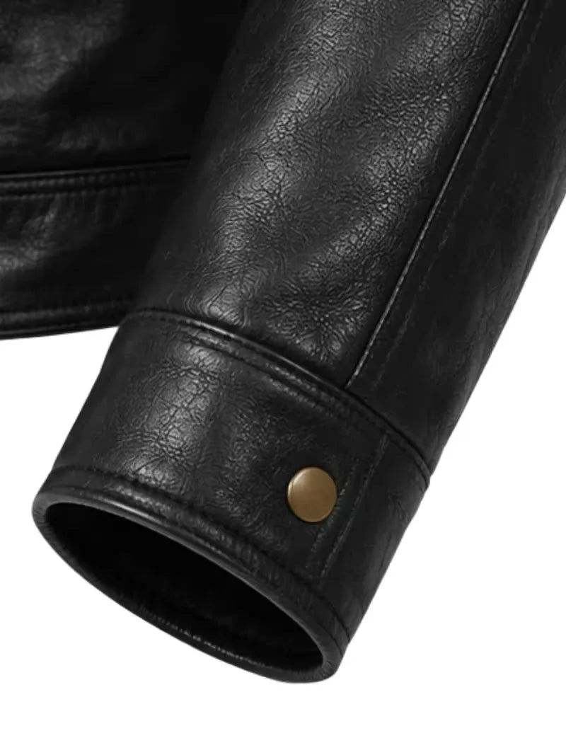 Men's black sheepskin leather jacket, lining detail