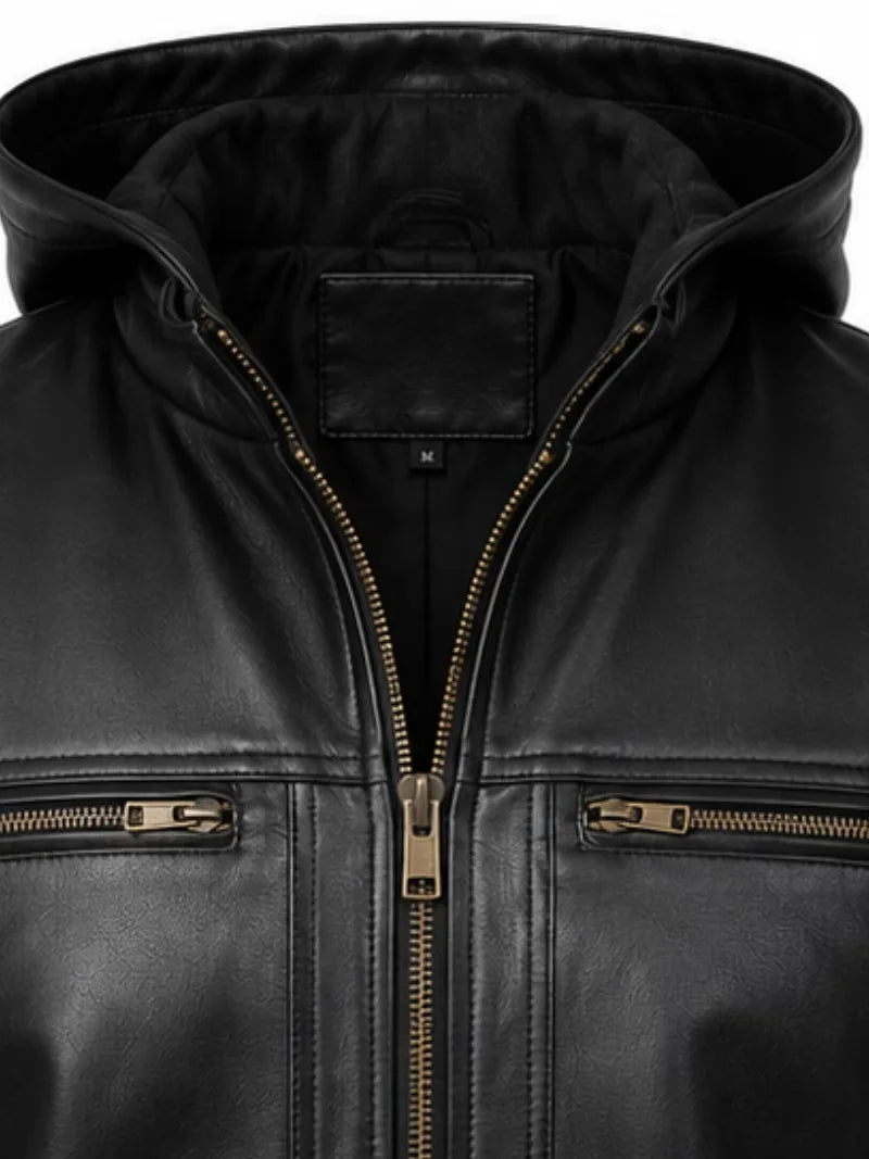 Men's black sheepskin leather jacket, cuff detail