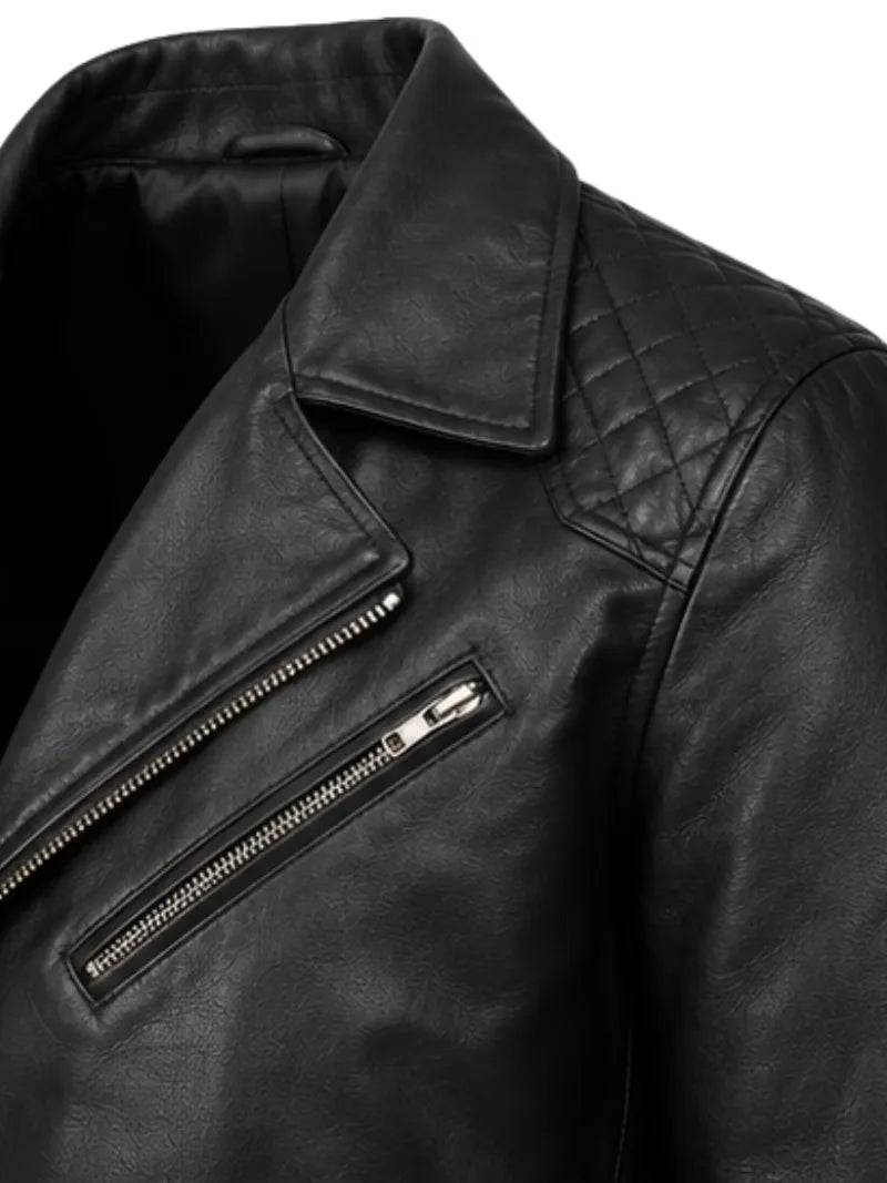 Men's black sheepskin leather jacket, cuff detail