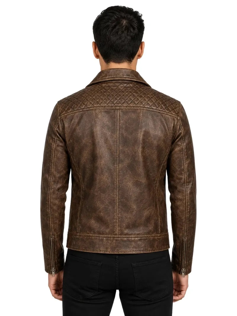Men's black sheepskin leather jacket, collar detail