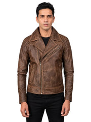 Men's black sheepskin leather jacket, side view
