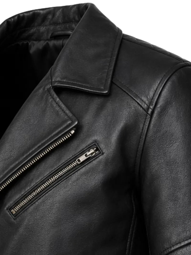Men's black sheepskin leather jacket, cuff detail