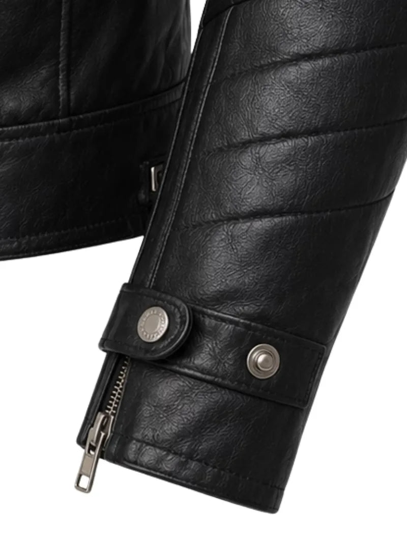 Men's black sheepskin leather jacket, lining detail