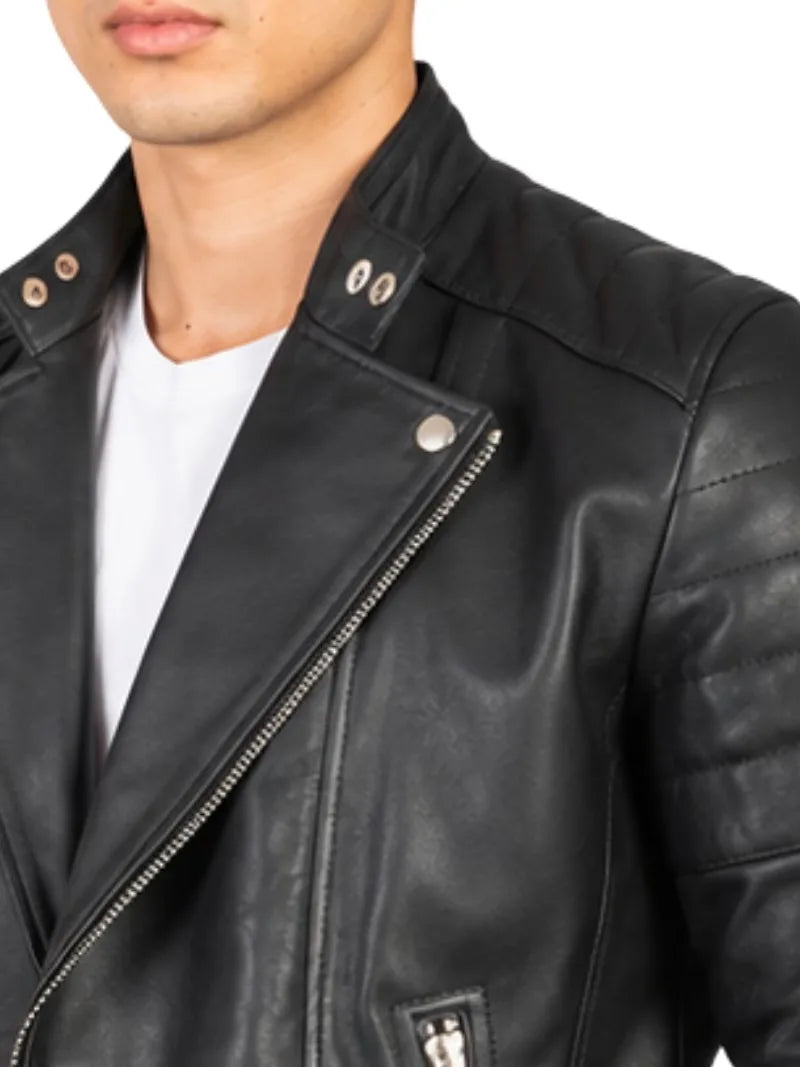 Men's black sheepskin leather jacket, cuff detail