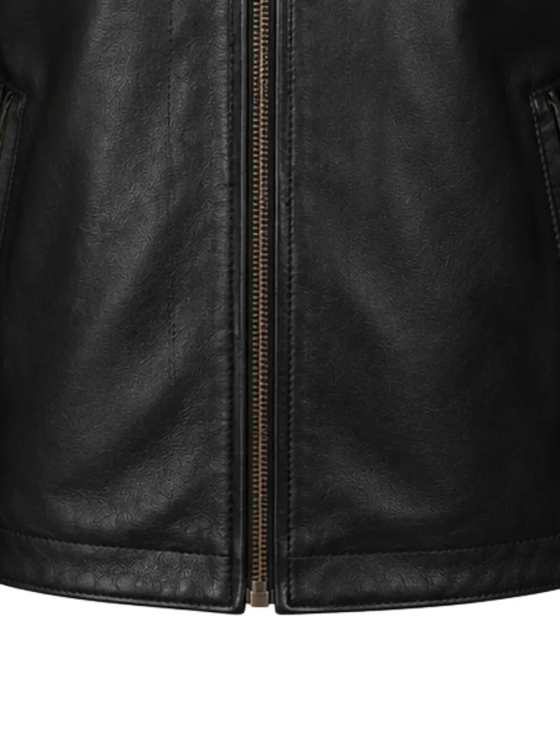 Men's black sheepskin leather jacket, pocket detail
