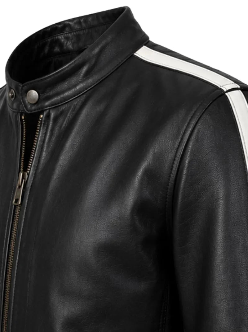 Men's black sheepskin leather jacket, cuff detail