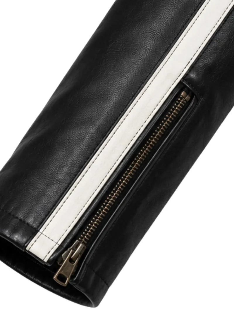 Men's black sheepskin leather jacket, lining detail