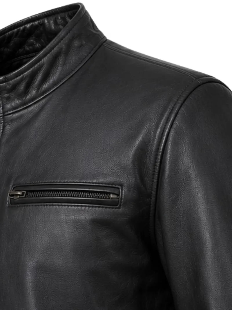 Men's black sheepskin leather jacket, cuff detail