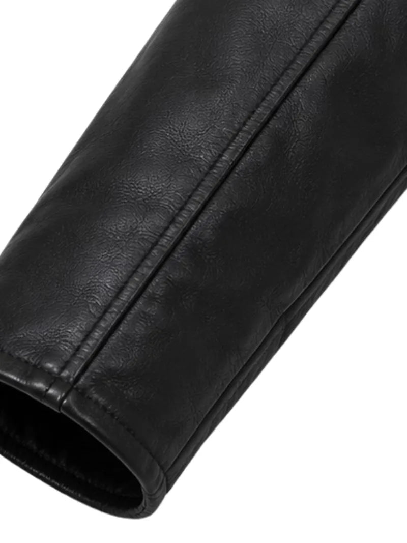 Men's black sheepskin leather jacket, lining detail