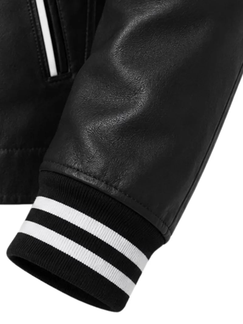 Men's black sheepskin leather jacket, lining detail