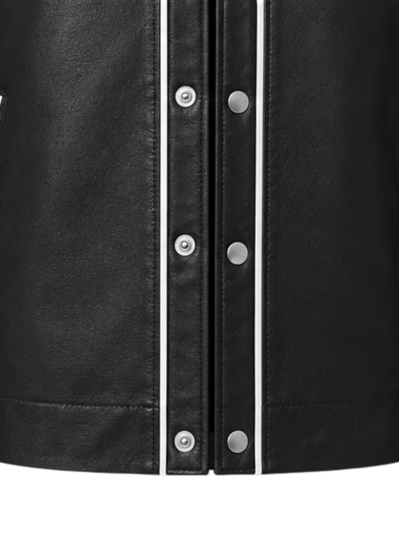 Men's black sheepskin leather jacket, pocket detail