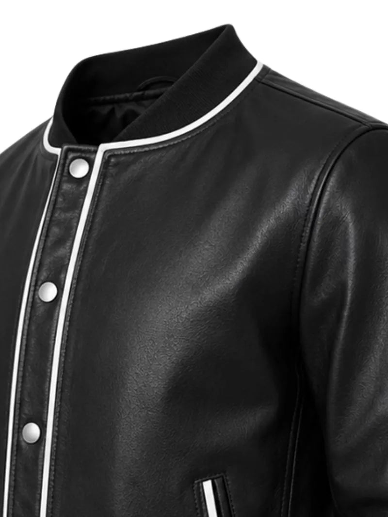 Men's black sheepskin leather jacket, cuff detail