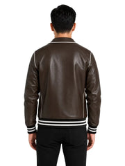Men's black sheepskin leather jacket, collar detail