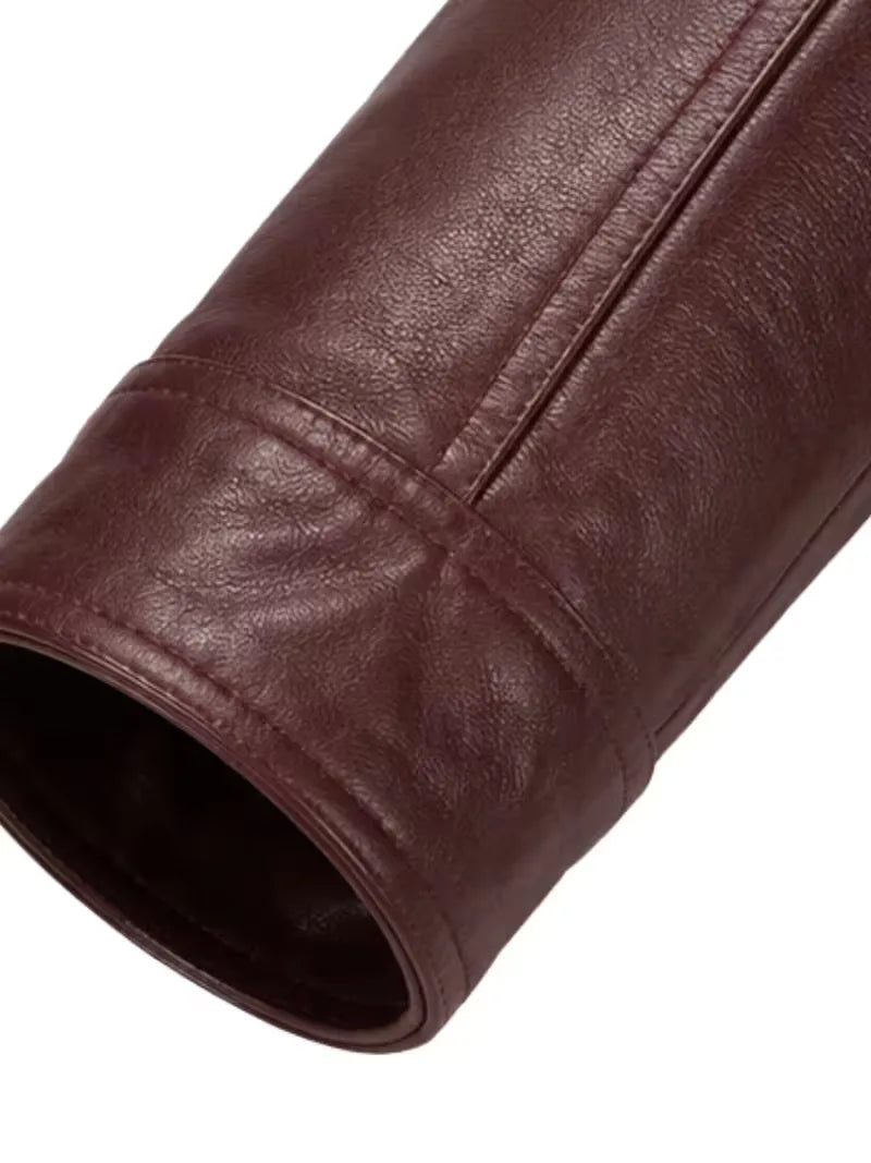 Men's black sheepskin leather jacket, lining detail