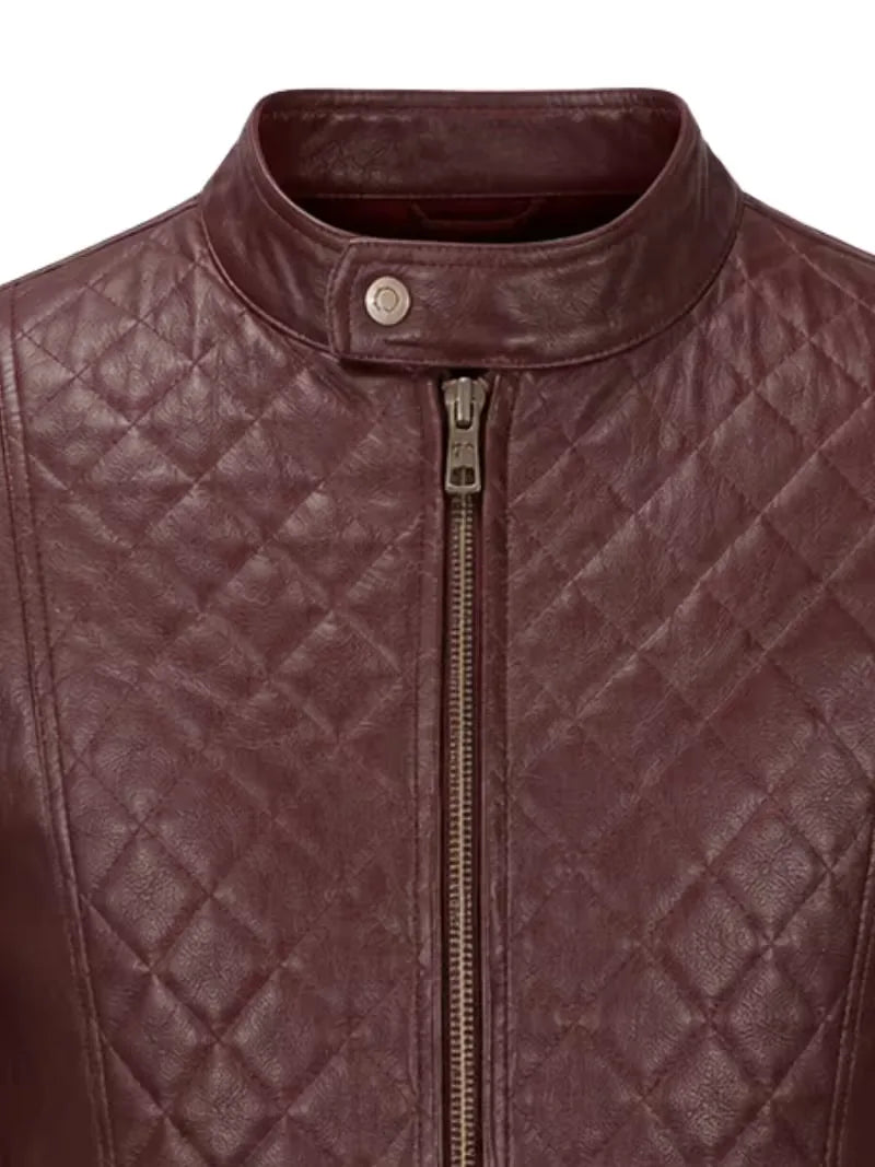 Men's black sheepskin leather jacket, zip and closure detail