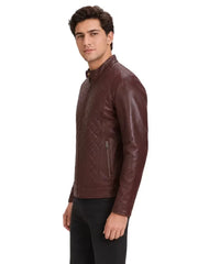 Men's black sheepskin leather jacket, collar detail