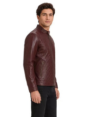 Men's black sheepskin leather jacket, side view