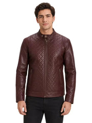 Men's black sheepskin leather jacket, front view