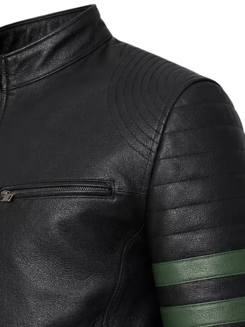 Men's black sheepskin leather jacket, cuff detail