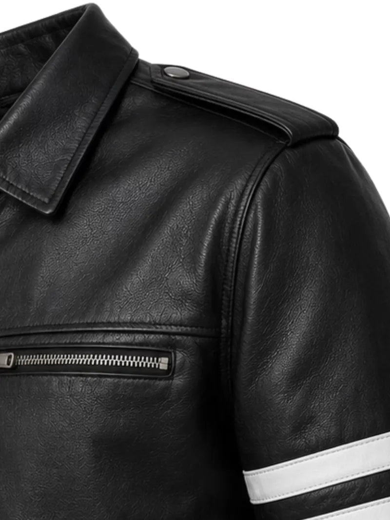 Men's black sheepskin leather jacket, cuff detail