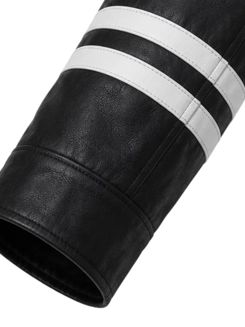 Men's black sheepskin leather jacket, lining detail