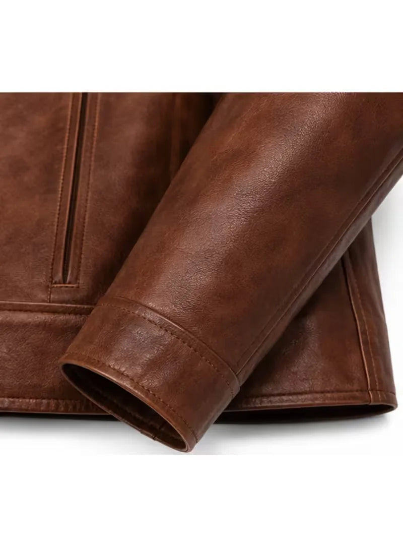 Men's sheepskin leather shirt jacket, cuff detail