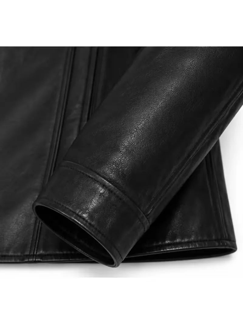 Men's sheepskin leather shirt jacket, lining detail