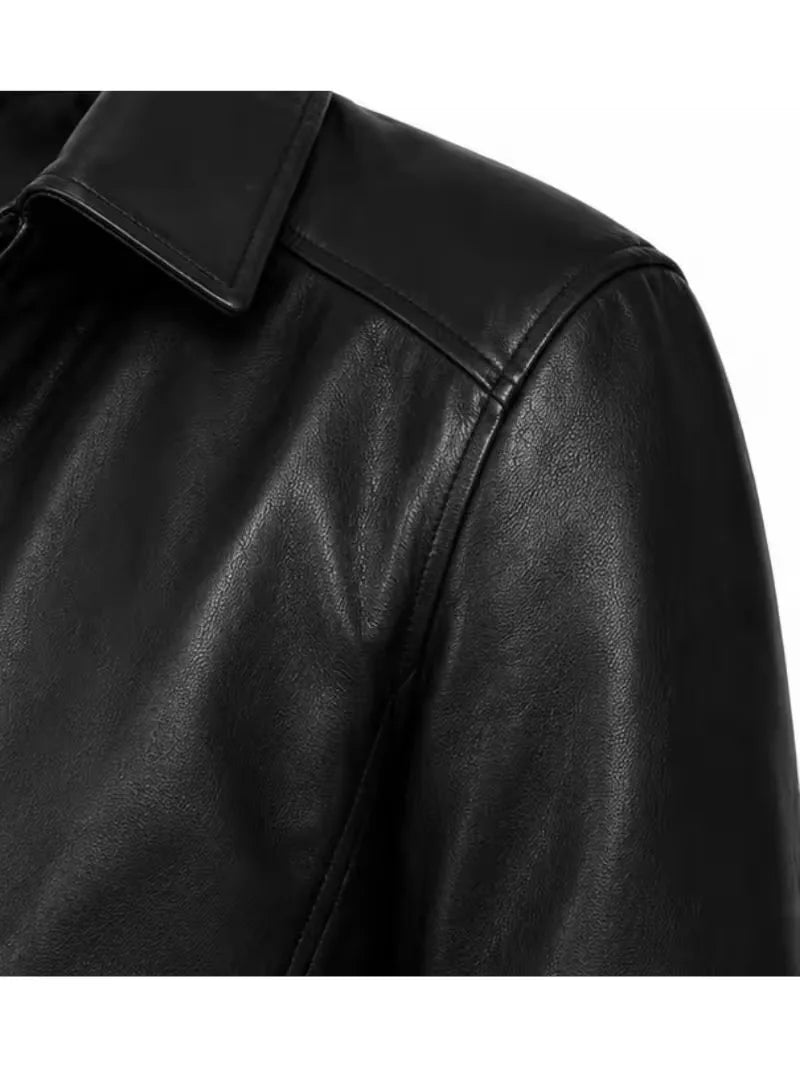 Men's sheepskin leather shirt jacket, cuff detail