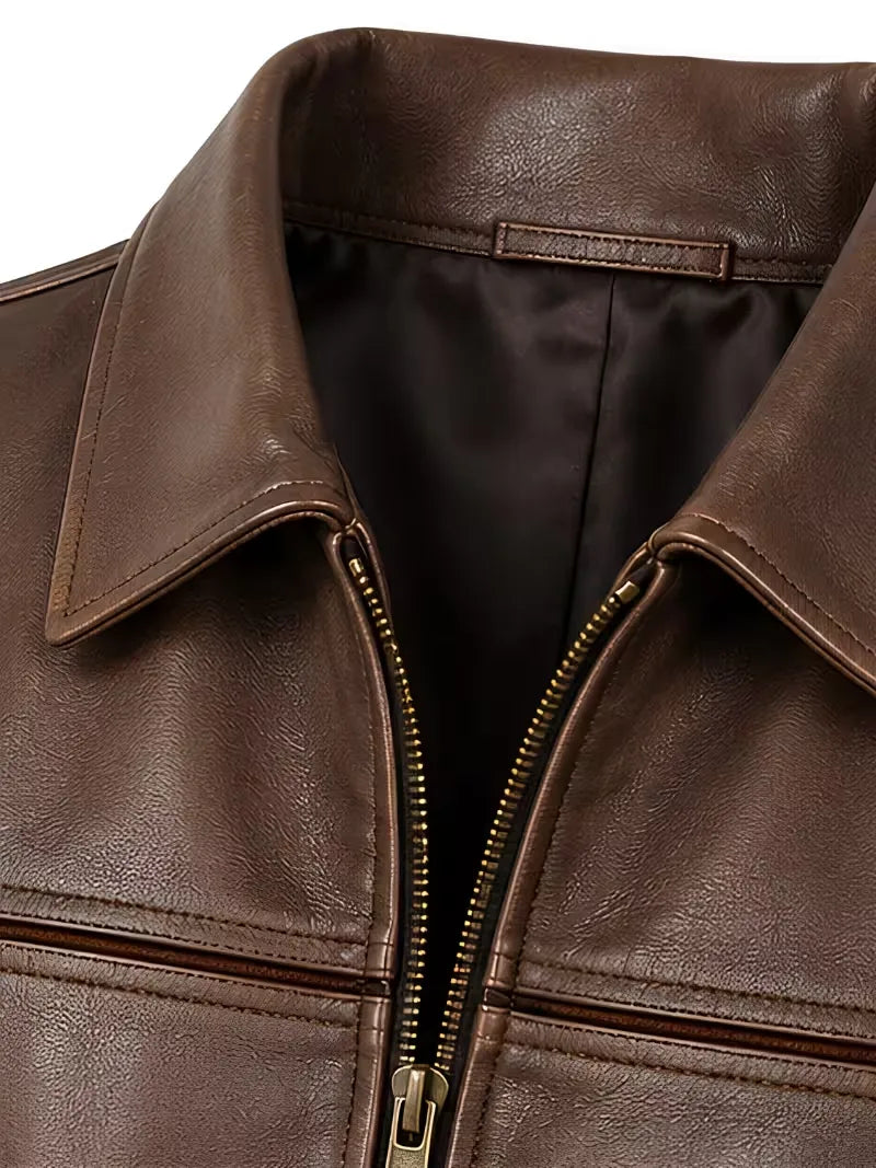 Men's black sheepskin leather shirt jacket, full length