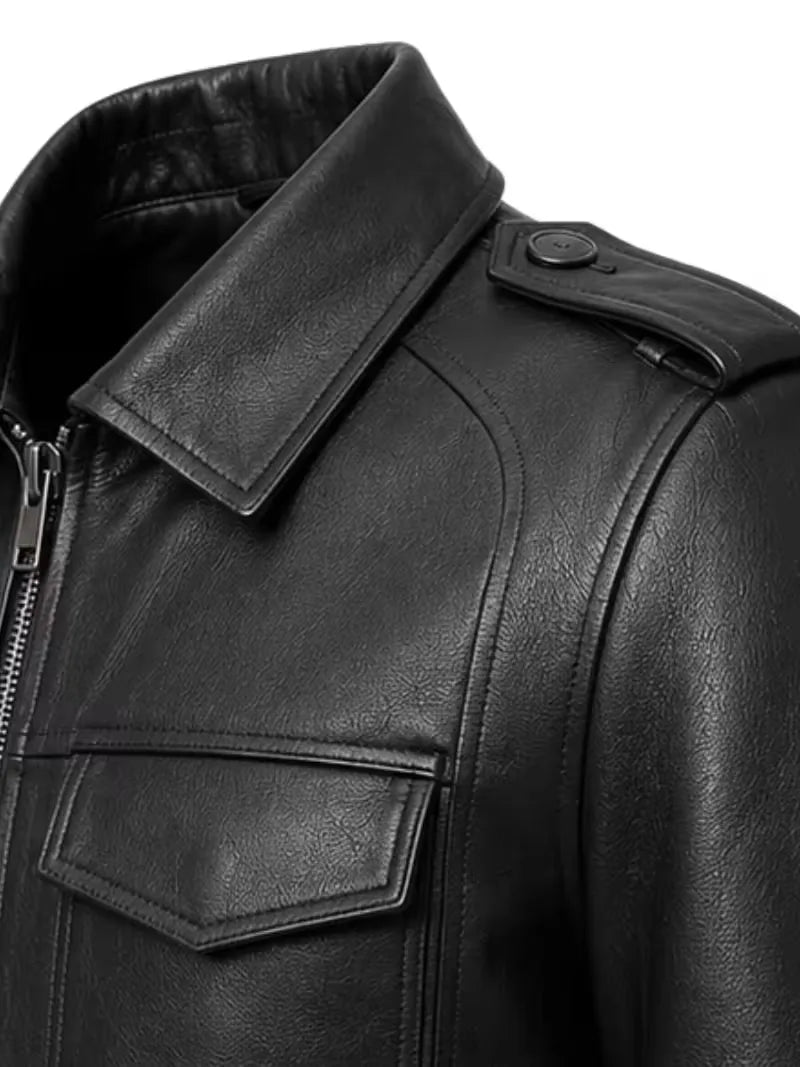 Men's black sheepskin leather jacket, cuff detail