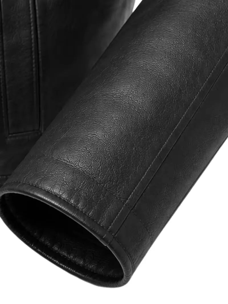 Men's black sheepskin leather jacket, lining detail