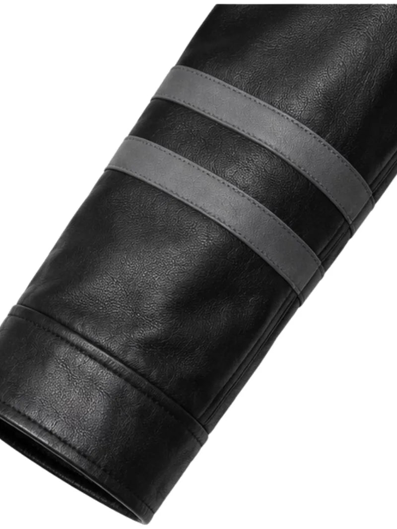Men's black sheepskin leather jacket, lining detail