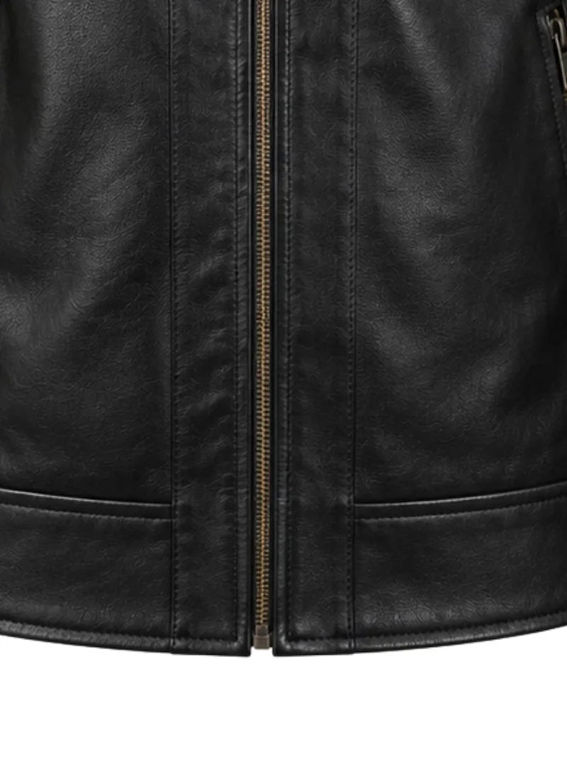 Men's black sheepskin leather jacket, pocket detail